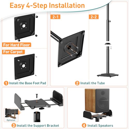 Adjustable Height Speaker Stands with Cable Management