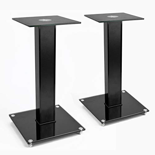 TekBox 2x Speaker Stands - Modern Black Glass
