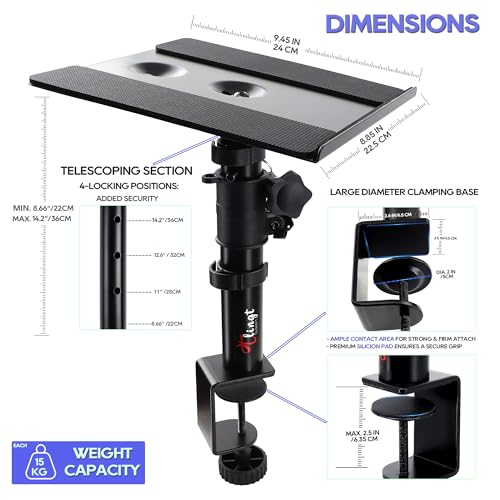 Clamp-on Studio Monitor Speaker Stand Pair - Heavy Duty
