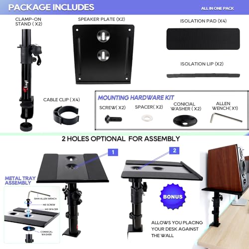 Clamp-on Studio Monitor Speaker Stand Pair - Heavy Duty