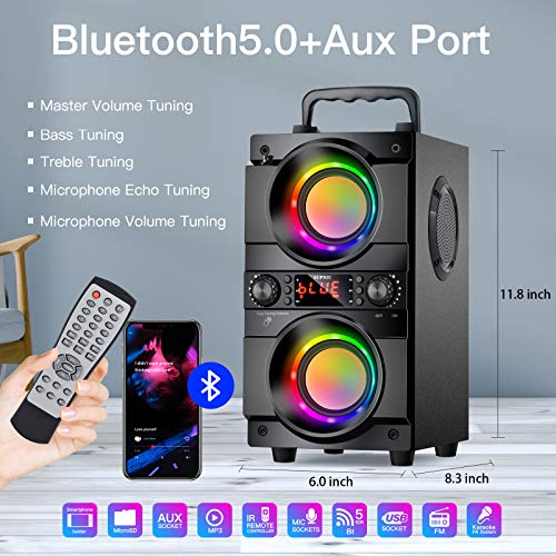 60W Portable Bluetooth Speaker with Subwoofer & LED Lights