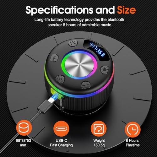 Waterproof Bluetooth Shower Speaker with Time Display