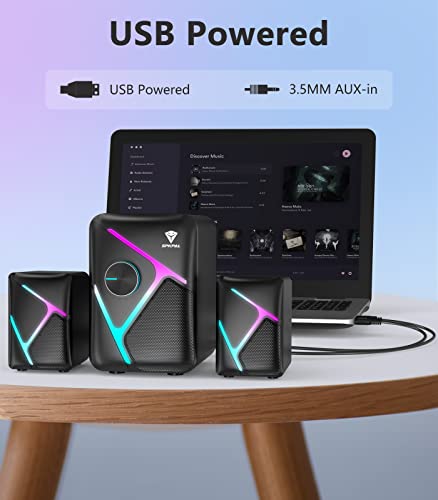 SPKPAL 2.1 RGB Desktop Speakers with Subwoofer