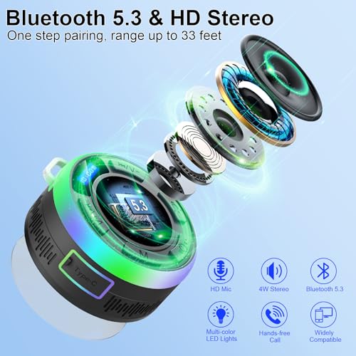 Waterproof Bluetooth Shower Speaker with LED Light Show
