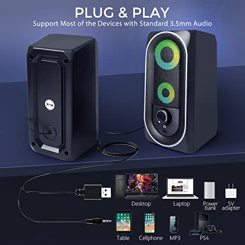INSMART RGB Stereo Computer Speakers, USB Powered (5Wx2)