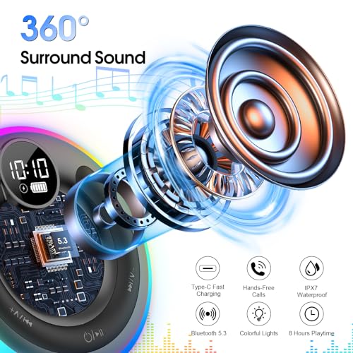 POMUIC Portable Bluetooth Shower Speaker, IPX7 Waterproof