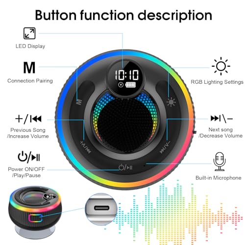 POMUIC Portable Bluetooth Shower Speaker, IPX7 Waterproof
