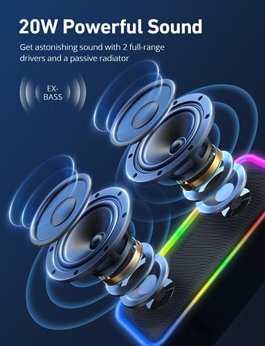Powerful Portable Bluetooth Speaker with RGB Lights - 20W