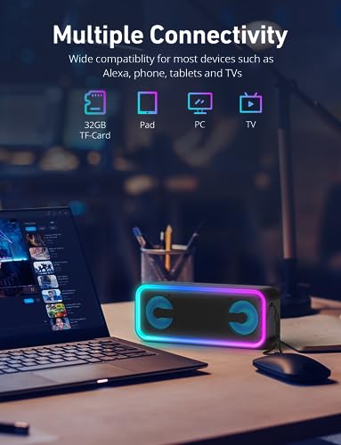 Powerful Portable Bluetooth Speaker with RGB Lights - 20W