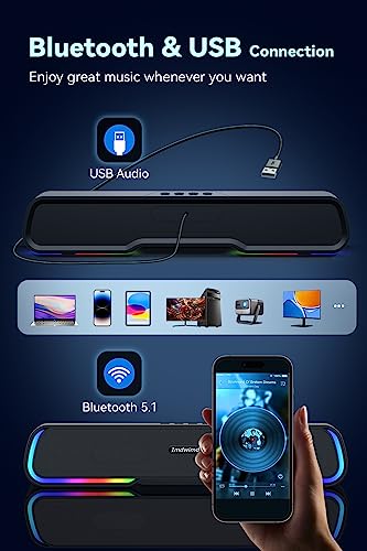 Gaming RGB Bluetooth Speakers for Desktop - Compact