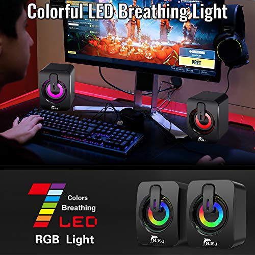 NJSJ RGB Gaming Desktop Speakers, 2.0 Wired