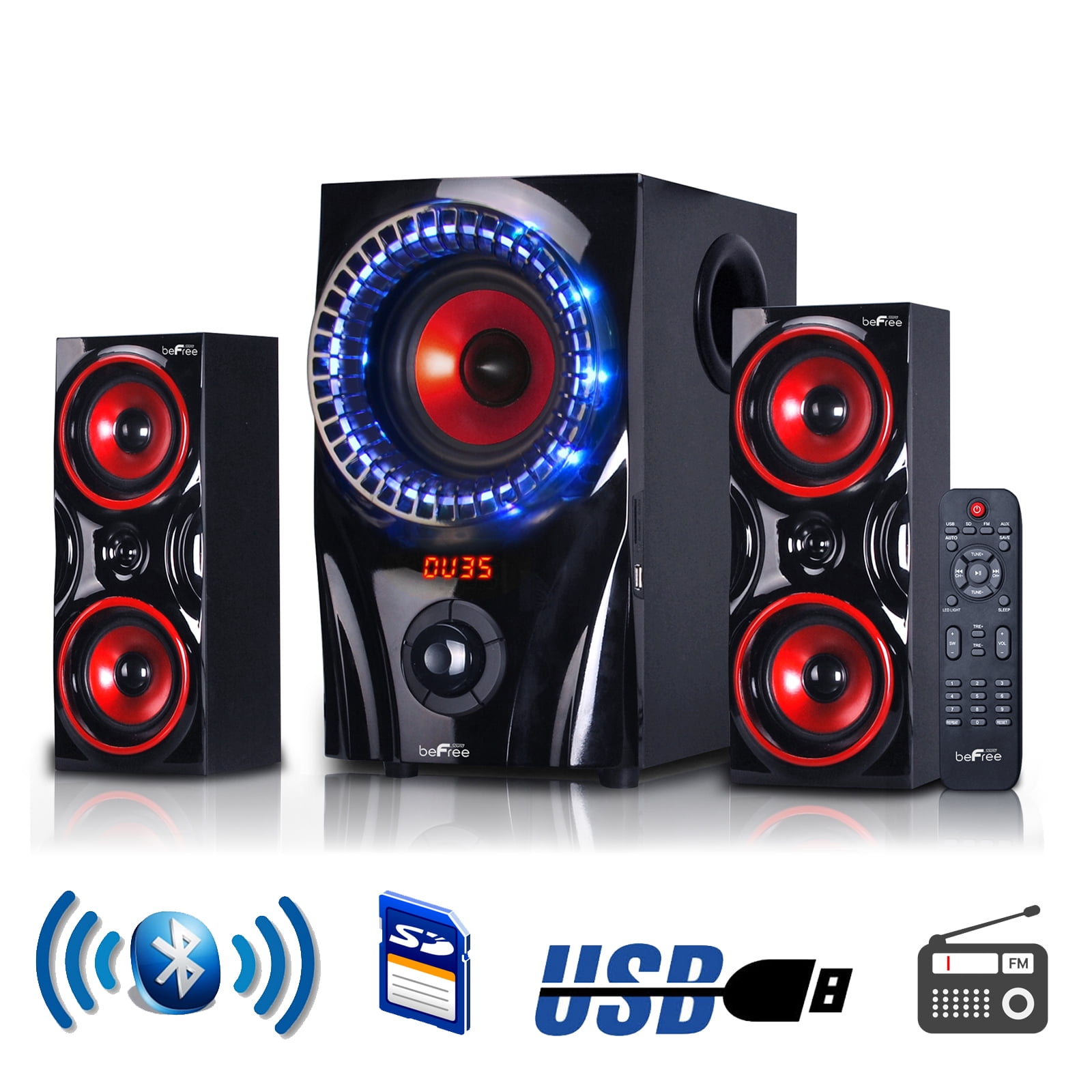 Red Bluetooth Speaker System with Subwoofer