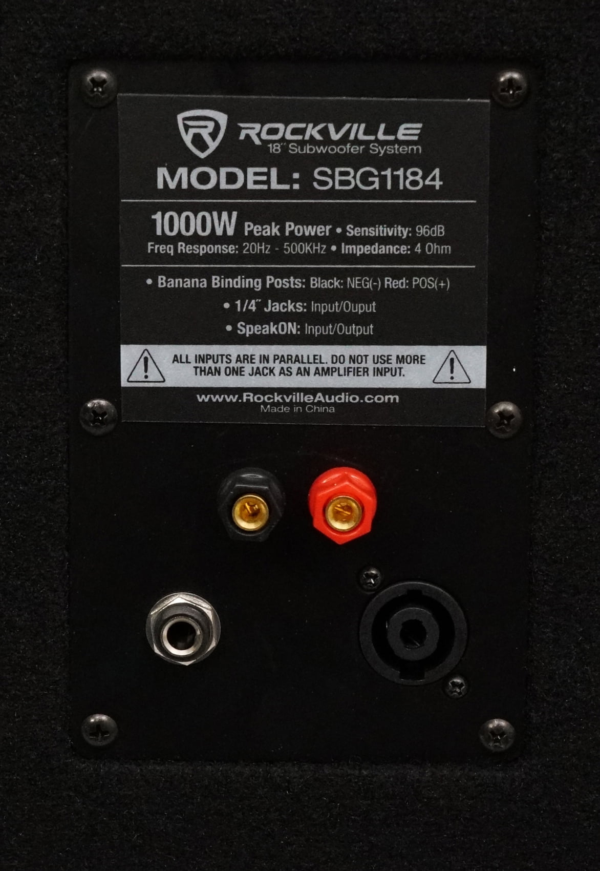 Rockville SBG1184 18" 1000 Watt Passive 4-Ohm Pro DJ Subwoofer, MDF/Pole Mount