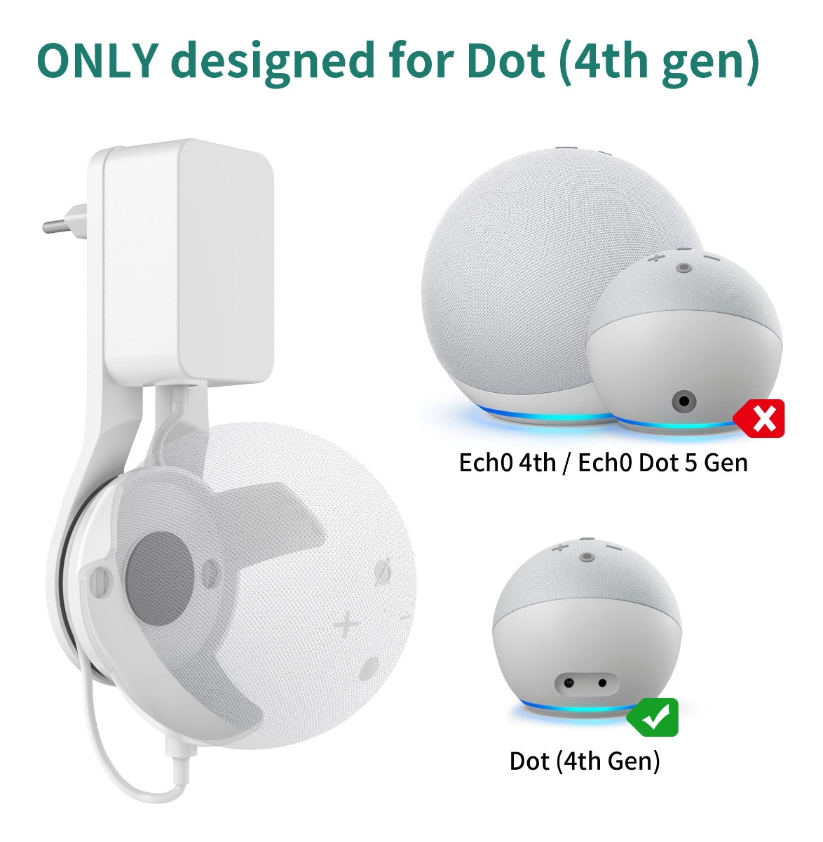 Wall Mount for Alexa Dot 4th Gen - White