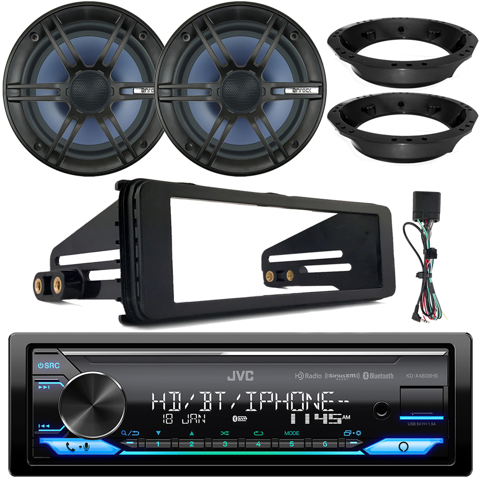 JVC Bluetooth Car Stereo with Speakers and Kit