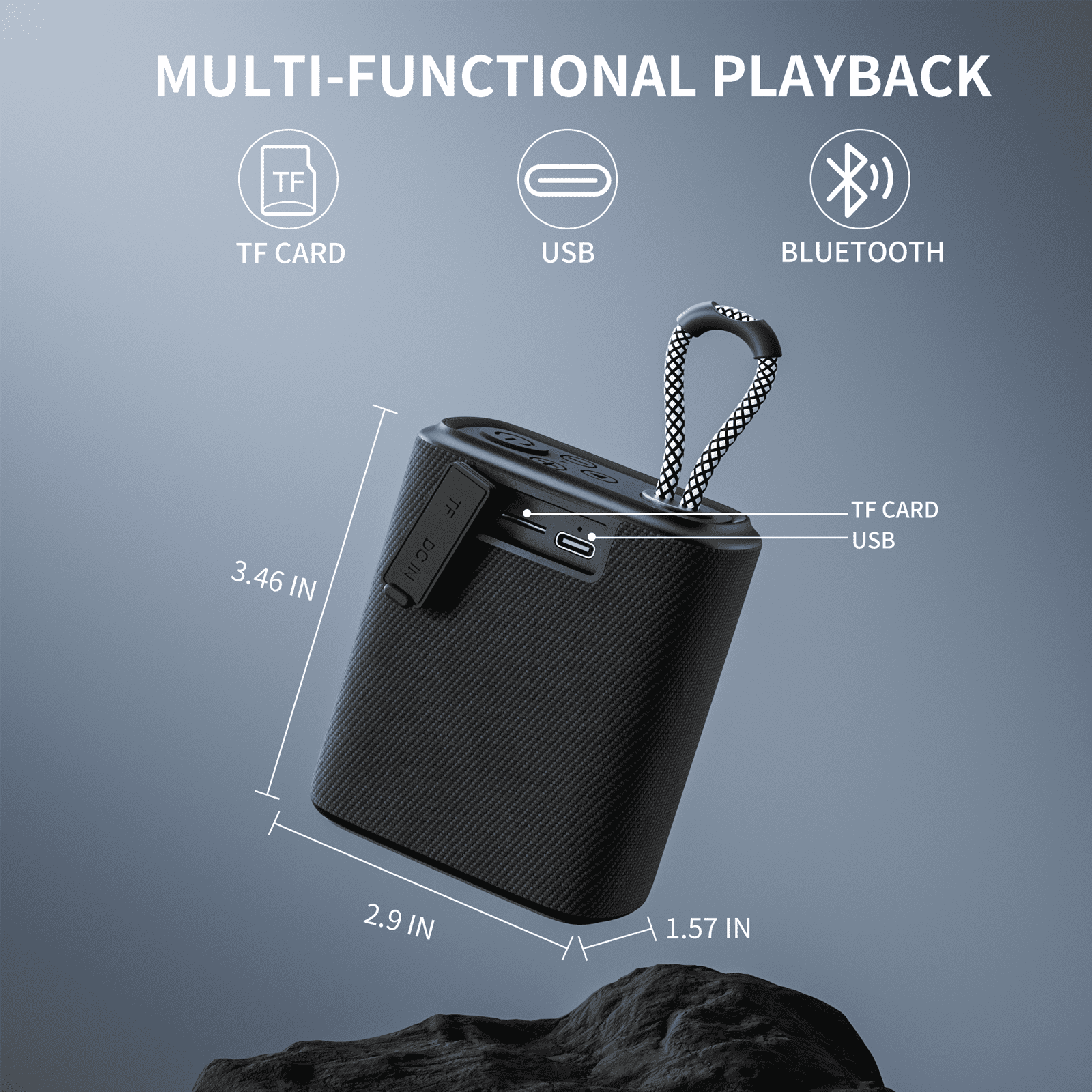Portable Bluetooth speaker with HD sound and 12-hour playtime