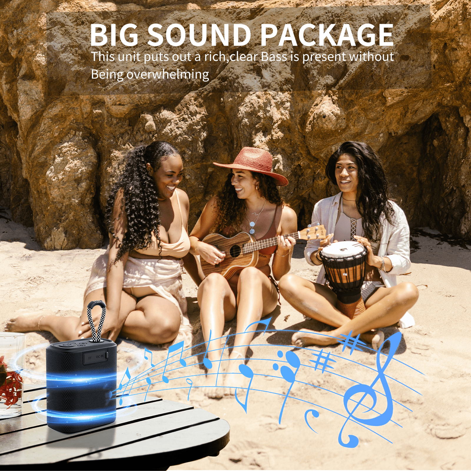 Portable Bluetooth speaker with HD sound and 12-hour playtime