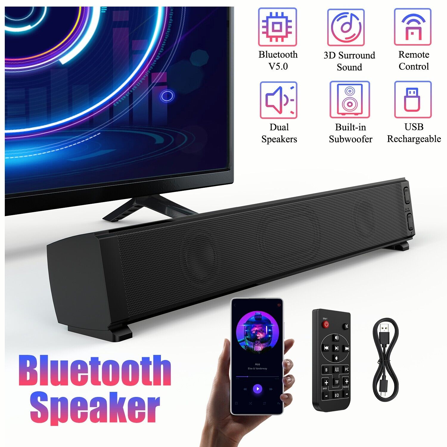 BT Wireless Dual Soundbar with Subwoofer