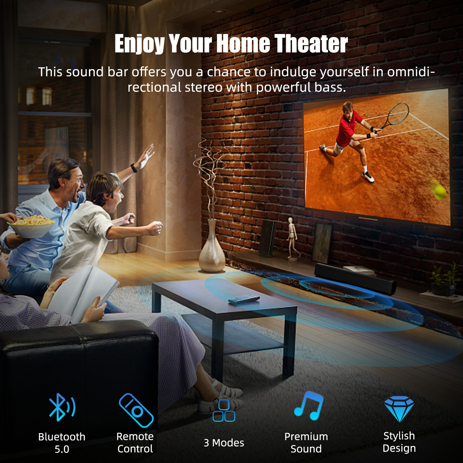 BT Wireless Dual Soundbar with Subwoofer