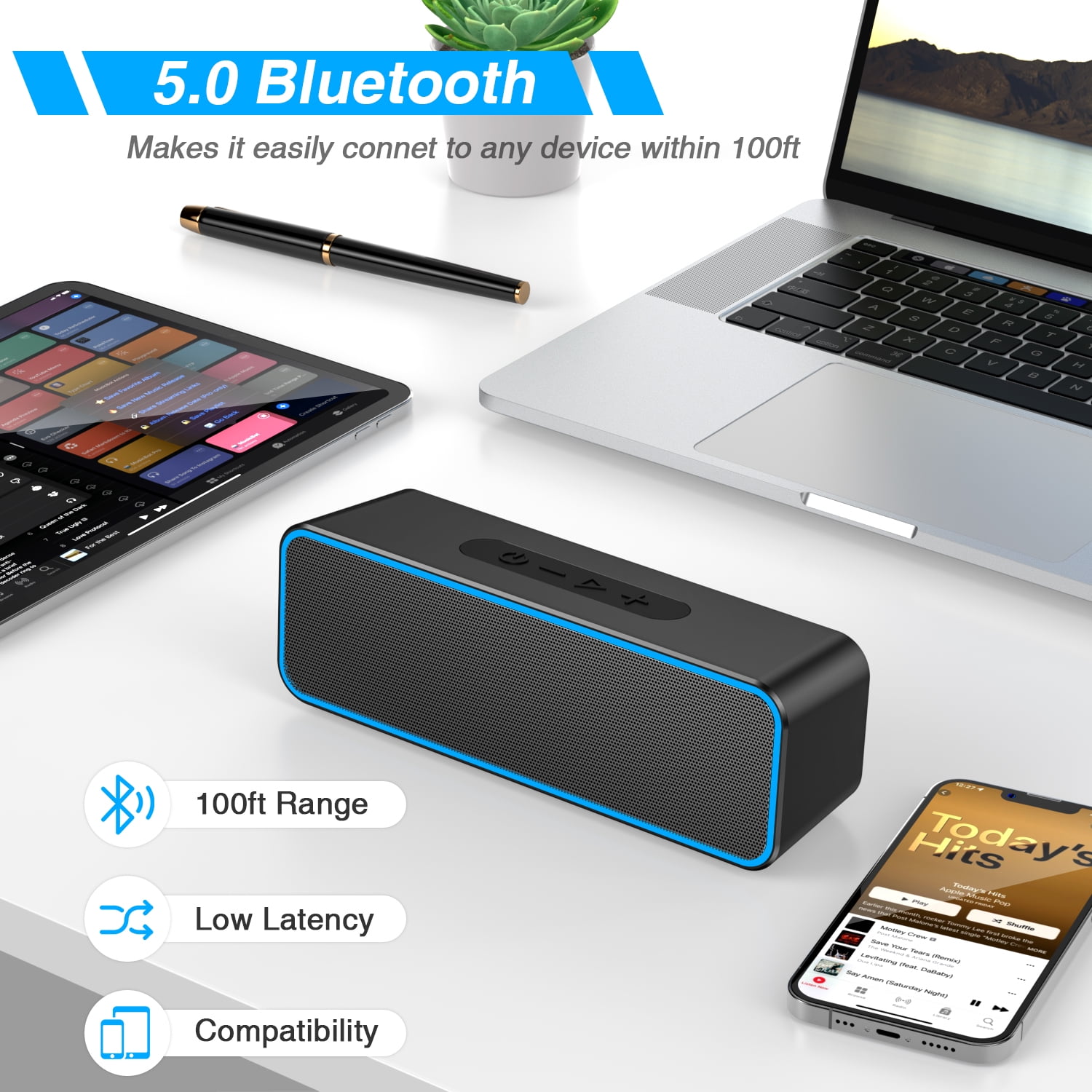 Portable Bluetooth Speaker with Loud Stereo Sound
