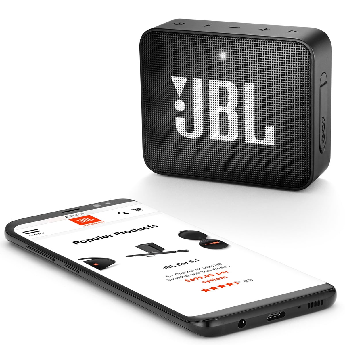 JBL GO 2 Portable Bluetooth Speaker, Black, JBLGO2BLK