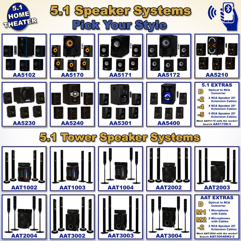 Bluetooth Home Theater Speaker System 5.1 Surround Sound
