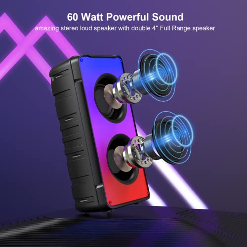 Portable 60W Bluetooth Stereo Speaker with Rich Bass