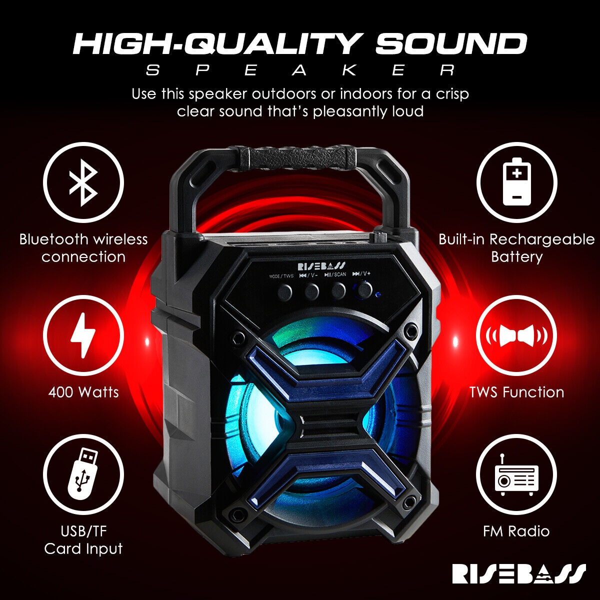 Mini Portable Bluetooth Party Speaker with Lights