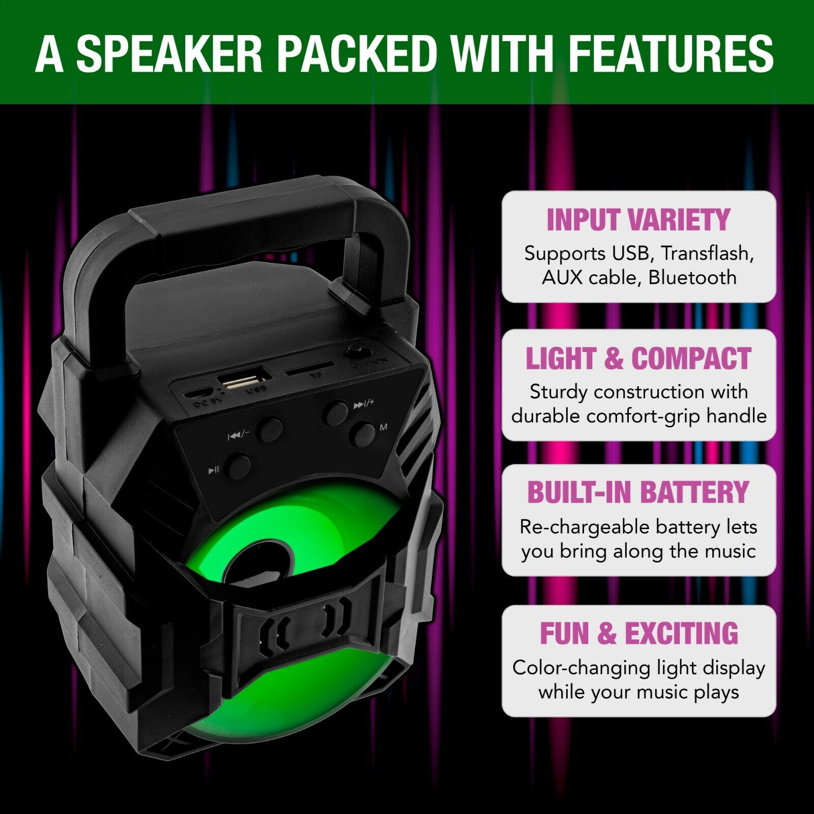Mini Portable Bluetooth Party Speaker with Lights