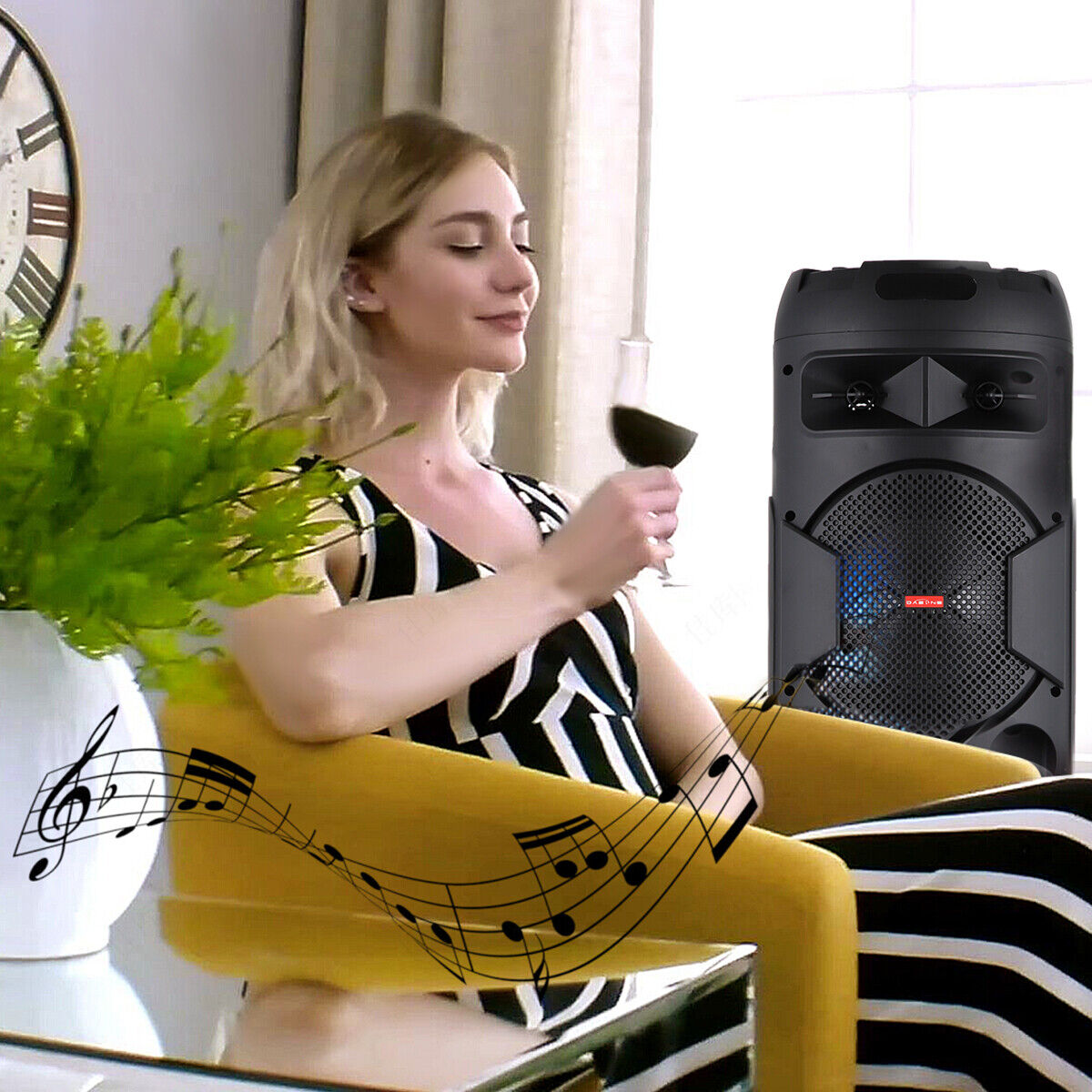 Portable Bluetooth Speaker with Dual Subwoofers
