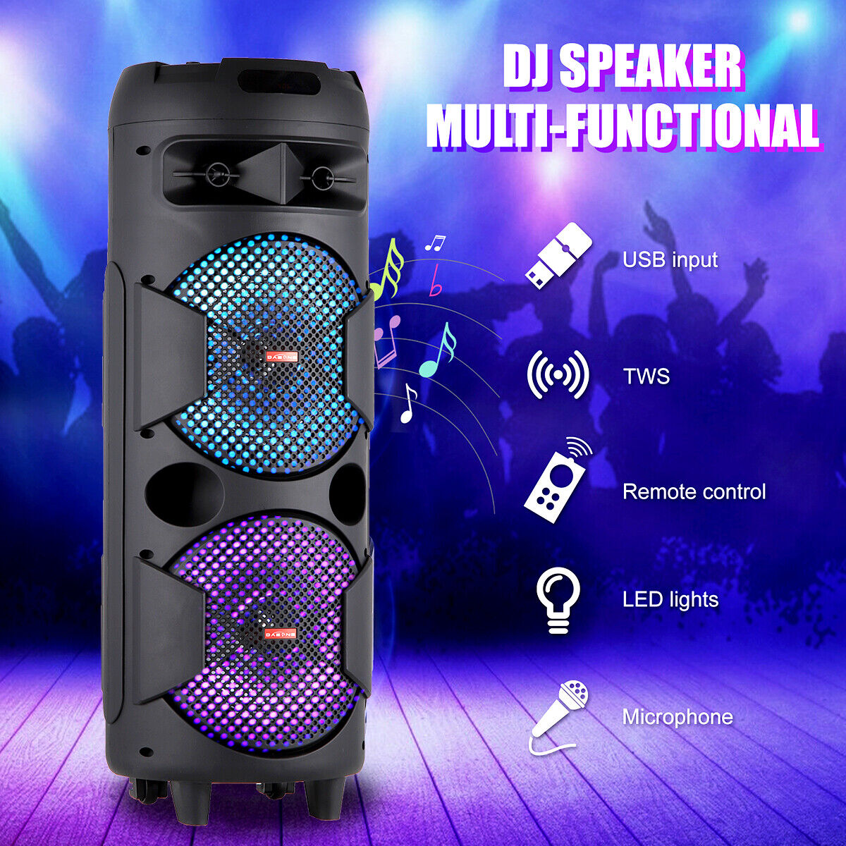 Portable Bluetooth Speaker with Dual Subwoofers