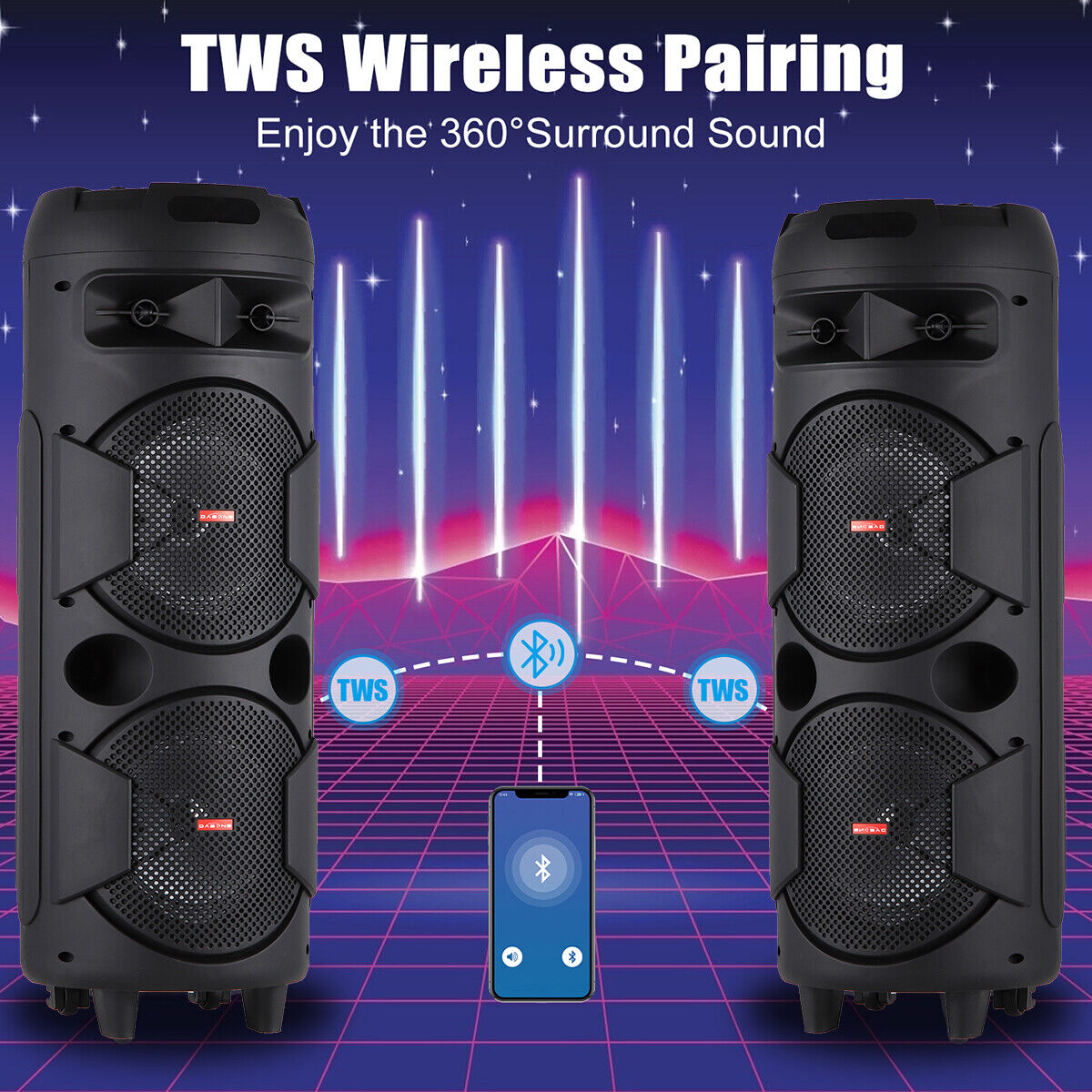 Portable Bluetooth Speaker with Dual Subwoofers