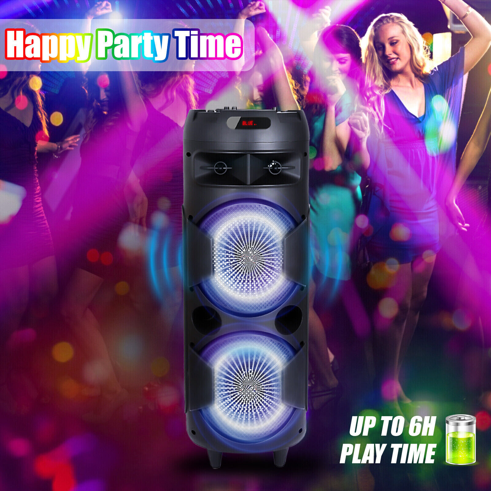 Portable Bluetooth Speaker with Dual Subwoofers