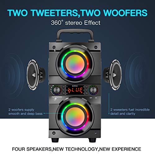 Portable Bluetooth Speaker with Double Subwoofer & LED Lights