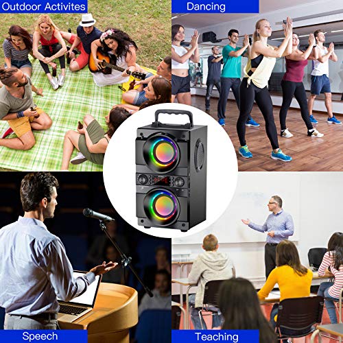 Portable Bluetooth Speaker with Double Subwoofer & LED Lights