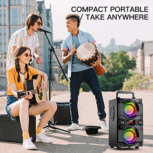 Portable Bluetooth Speaker with Double Subwoofer & LED Lights