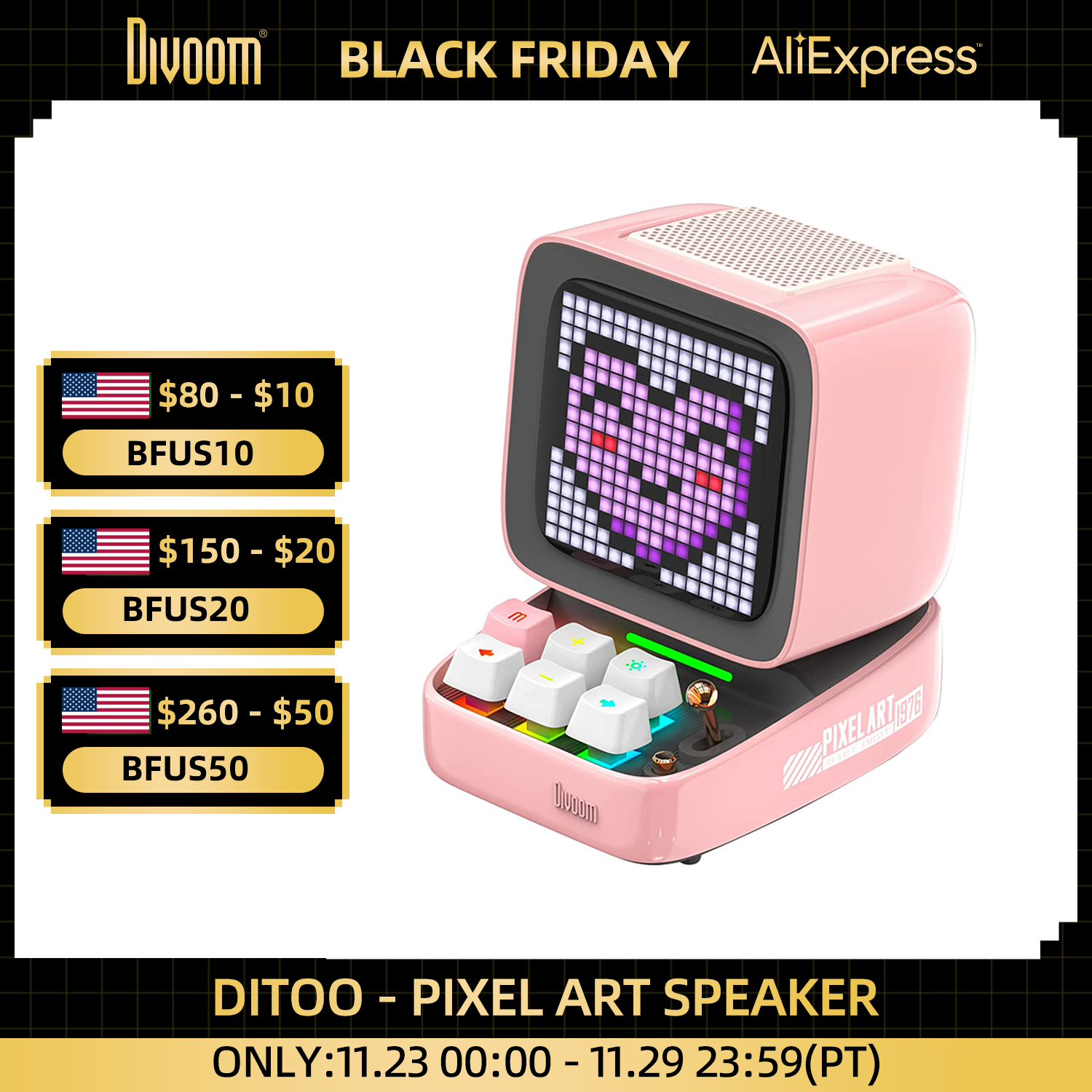 Ditoo-Pro Retro Bluetooth Speaker with DIY LED Display