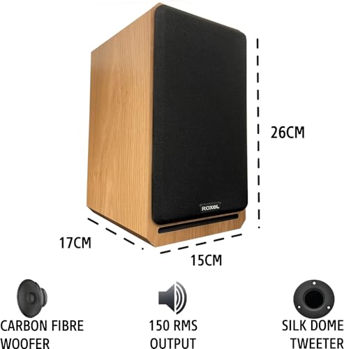 Roxel RBS 300 Oak Bookshelf Speaker with Deep Bass