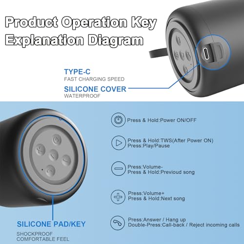OrcoW Portable Bluetooth Speaker with HD Stereo Bass