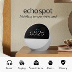 Echo Spot Alarm Clock with Alexa – Glacier White