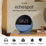 Echo Spot Smart Alarm Clock with Alexa - Ocean Blue