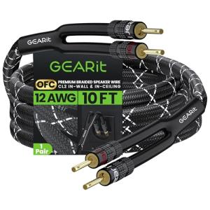 GearIT 10ft Gold-Plated Speaker Cable with Braided Design