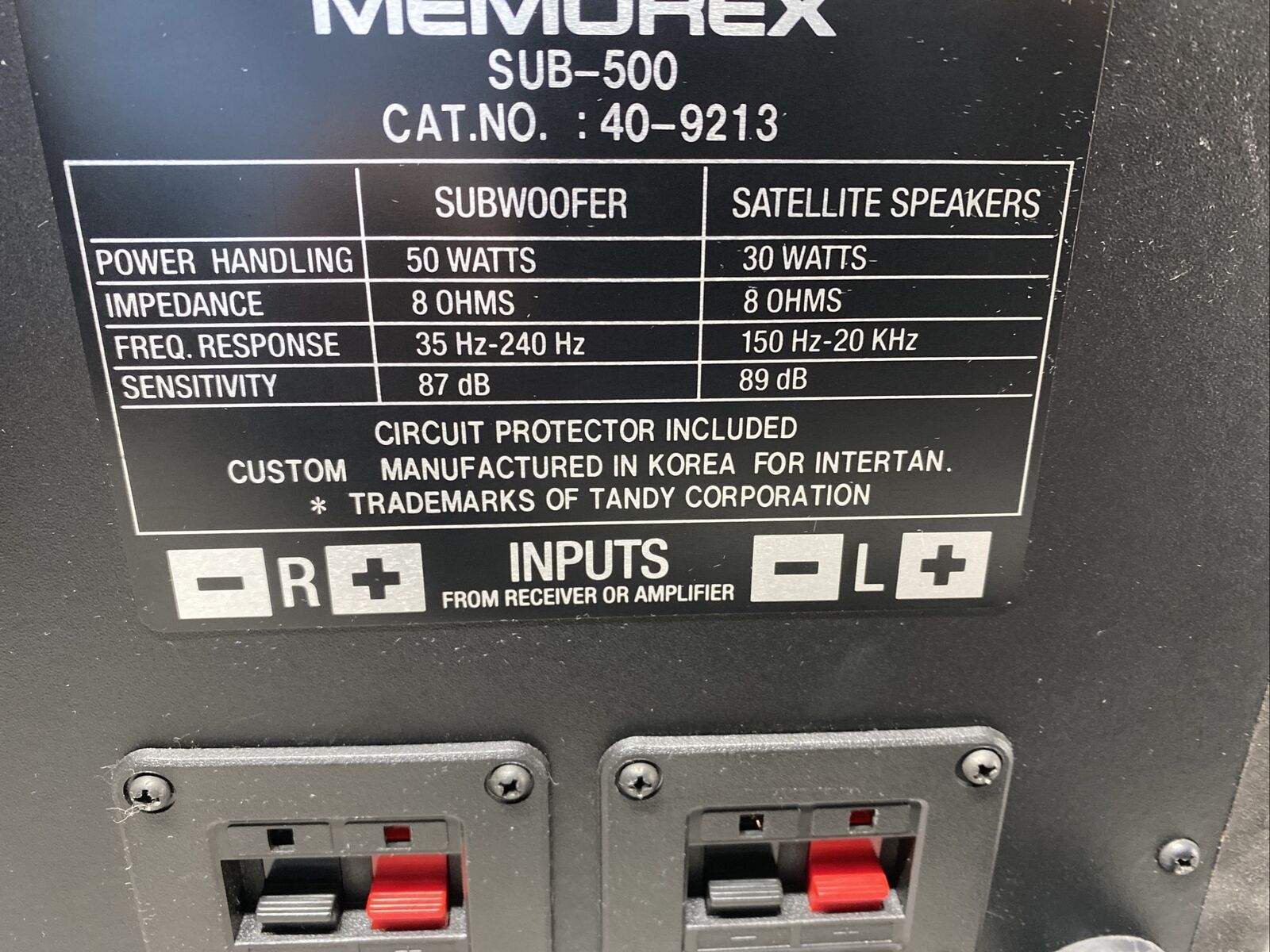 memorex passive subwoofer sub-500