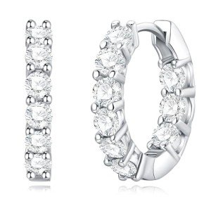 Sterling Silver Huggie Hoop Earrings with Diamond