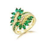 Emerald Green Leaf Sterling Silver Ring for Women