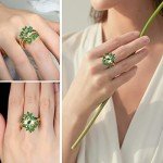 Emerald Green Leaf Sterling Silver Ring for Women