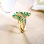 Emerald Green Leaf Sterling Silver Ring for Women