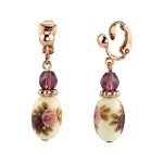 Rose Purple Crystal Flower Drop Clip-On Earrings