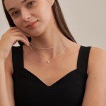 Dainty S925 Silver Layered Necklace with Diamond Pendant