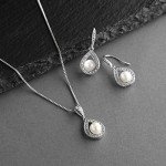 Elegant Pearl Necklace and Earrings Wedding Set